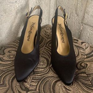 YSL vintage black satin sling back pumps size 6.5